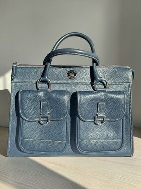 Dooney & Bourke Navy Blue Pebbled Leather Double Pocket Satchel